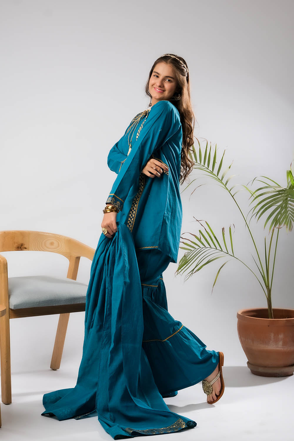 Girls Eid Dress | Blue & Gold | Casual Plus 3 Piece Suit | Cotton Foil SENORITA Girls Eid Dress | Blue & Gold | Casual Plus 3 Piece Suit | Cotton Foil SENORITA