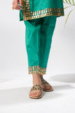 Kids Eid Dress | Turquoise Green & Gold | Casual Plus 3 Piece Suit | Cotton Gold Foil Printed  | KBD-03368