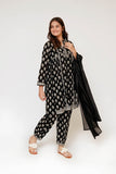 Girls Eid Dress | Black & Fawn | Casual 3 Piece Suit  | Cotton Monochrome Print Lawn | GAD-03461