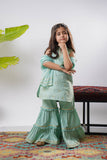 Kids formal clothes | Sea Green & Gold | Formal 3 Piece Suit | Viscose Chambray Katan | KDD-03233