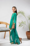 Kids Eid Dress | Turquoise Green & Gold | Casual Plus 3 Piece Suit | Cotton Gold Foil Printed  | KBD-03368