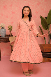 GBD-02902 | Peach & Multicolor | Casual Plus 3 Piece Suit | Cotton Jacquard