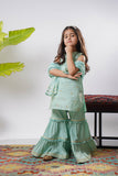 Kids formal clothes | Sea Green & Gold | Formal 3 Piece Suit | Viscose Chambray Katan | KDD-03233