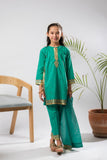Kids Eid Dress | Turquoise Green & Gold | Casual Plus 3 Piece Suit | Cotton Gold Foil Printed  | KBD-03368