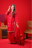 Girls Eid Dress | Red & Gold | Casual Plus 3 Piece Suit  | Cotton Jacquard | GBD-03374