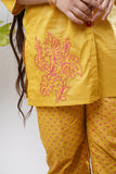 Girls Eid Dress | Mustard & Multicolor | Casual 2 Piece Suit  | Cotton Plain Cambric | GAC-03277