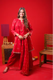 Girls Eid Dress | Red & Gold | Casual Plus 3 Piece Suit  | Cotton Jacquard | GBD-03374