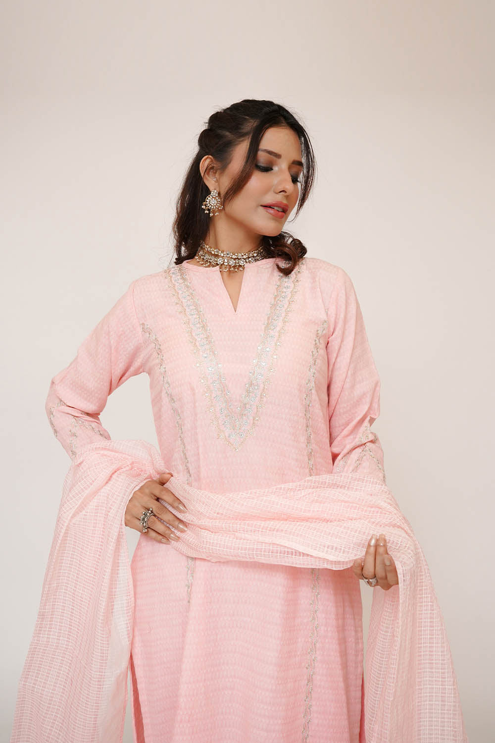 Women Eid Dress | Light Pink & Multicolor | Casual 3 Piece Suit