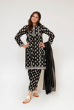 Girls Eid Dress | Black & Fawn | Casual 3 Piece Suit  | Cotton Monochrome Print Lawn | GAD-03461