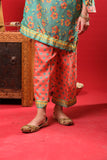 Kids formal clothes | Sea Green & Orange | Formal 3 Piece Suit | Polyester Tussar Silk with Digital print | KDD-03229