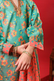 Kids formal clothes | Sea Green & Orange | Formal 3 Piece Suit | Polyester Tussar Silk with Digital print | KDD-03229