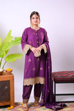 Women Eid Dress | Purple & Gold | Casual Plus 3 Piece Suit | Cotton Jacquard | LBD-03341