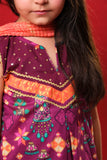 Kids Eid Dress | Magenta & Multicolor | Casul Plus 3 Piece suit | Cotton Gold Print Lawn | KBD-03167