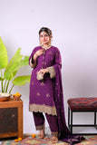 Women Eid Dress | Purple & Gold | Casual Plus 3 Piece Suit | Cotton Jacquard | LBD-03341