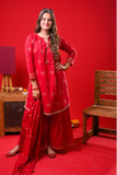 Girls Eid Dress | Red & Gold | Casual Plus 3 Piece Suit  | Cotton Jacquard | GBD-03374
