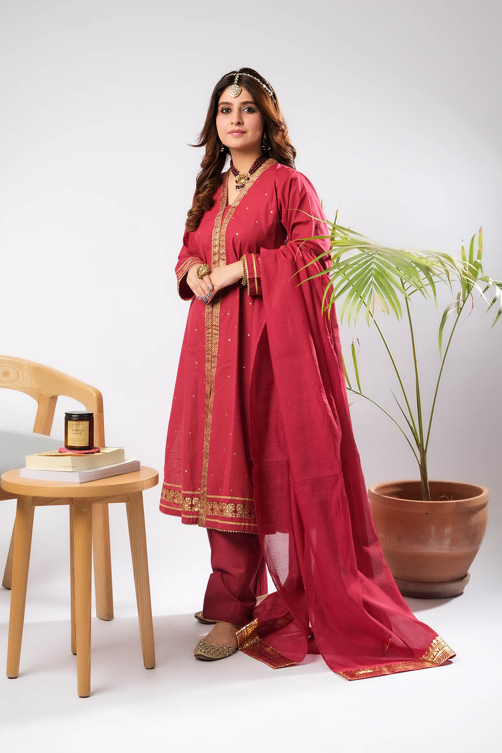 Women Eid Dress | Maroon & Gold | Casual Plus 3 Piece Suit | Cotton Fo SENORITA Women Eid Dress | Maroon & Gold | Casual Plus 3 Piece Suit | Cotton Fo SENORITA