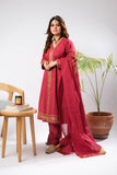 Women Eid Dress | Maroon & Gold | Casual Plus 3 Piece Suit | Cotton Foil Printed | LBD-03394