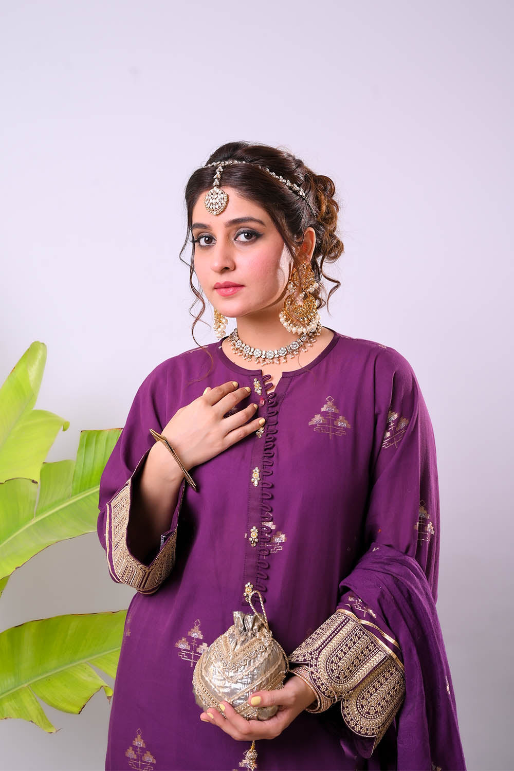 Women Eid Dress | Purple & Gold | Casual Plus 3 Piece Suit | Cotton Ja SENORITA Women Eid Dress | Purple & Gold | Casual Plus 3 Piece Suit | Cotton Ja SENORITA