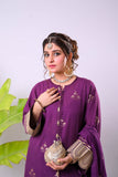 Women Eid Dress | Purple & Gold | Casual Plus 3 Piece Suit | Cotton Jacquard | LBD-03341
