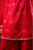 Girls Eid Dress | Red & Gold | Casual Plus 3 Piece Suit  | Cotton Jacquard | GBD-03374