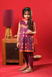 Kids Eid Dress | Magenta & Multicolor | Casul Plus 3 Piece suit | Cotton Gold Print Lawn | KBD-03167