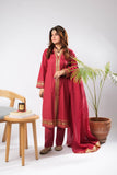 Women Eid Dress | Maroon & Gold | Casual Plus 3 Piece Suit | Cotton Foil Printed | LBD-03394