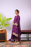 Women Eid Dress | Purple & Gold | Casual Plus 3 Piece Suit | Cotton Jacquard | LBD-03341