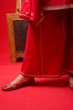 Girls Eid Dress | Red & Gold | Casual Plus 3 Piece Suit  | Cotton Jacquard | GBD-03374