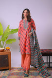 Women Eid Dress | Orange & Multicolor | Casual 3 Piece Suit | Cotton Lawn Printed | LAD-03339
