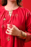 Girls Eid Dress | Red & Gold | Casual Plus 3 Piece Suit  | Cotton Jacquard | GBD-03374