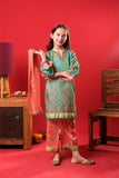 Kids formal clothes | Sea Green & Orange | Formal 3 Piece Suit | Polyester Tussar Silk with Digital print | KDD-03229
