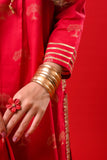 Girls Eid Dress | Red & Gold | Casual Plus 3 Piece Suit  | Cotton Jacquard | GBD-03374