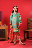 Kids formal clothes | Sea Green & Orange | Formal 3 Piece Suit | Polyester Tussar Silk with Digital print | KDD-03229