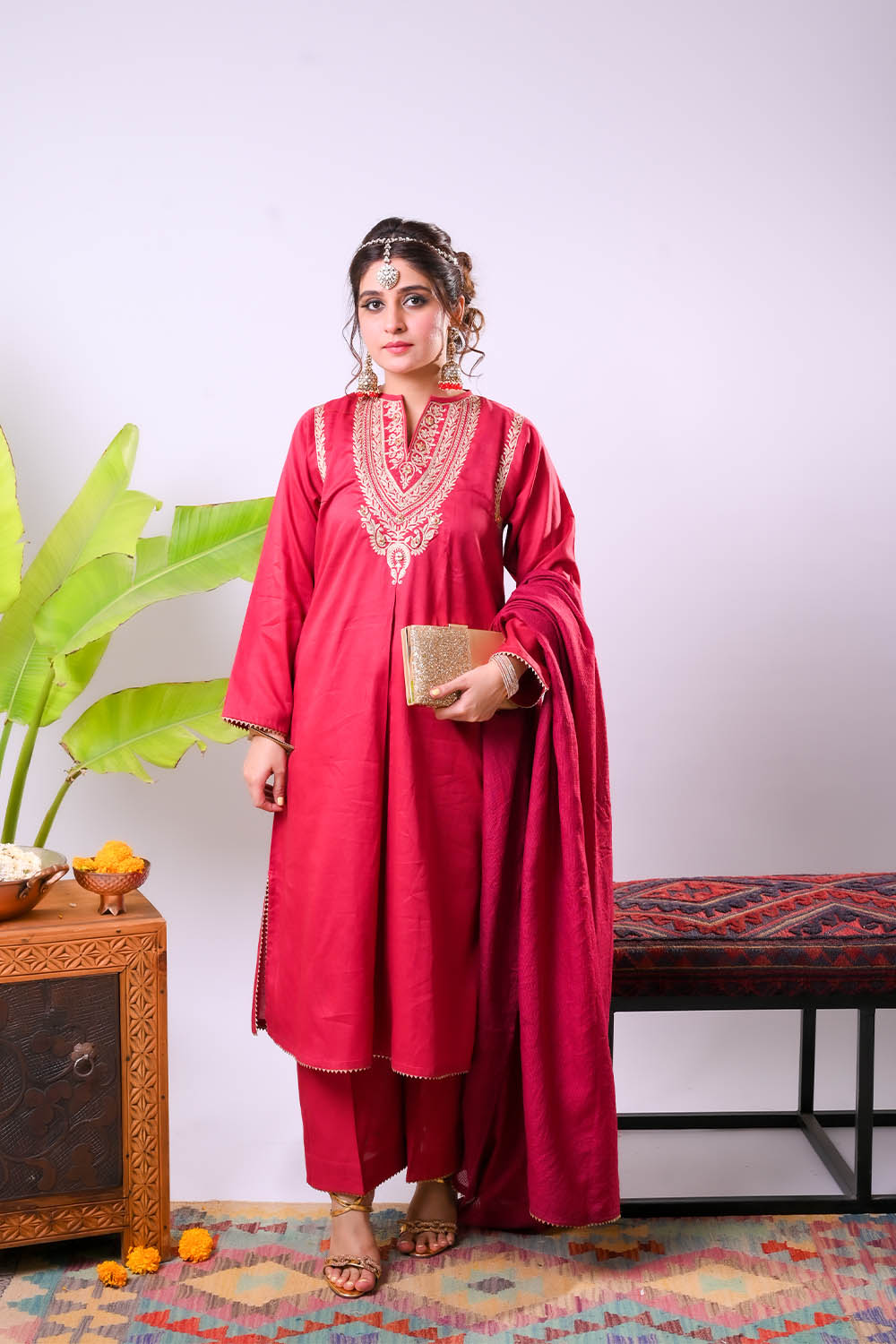 Women Eid Dress | Maroon & Gold | Casual Plus 3 Piece Suit | Cotton Se SENORITA Women Eid Dress | Maroon & Gold | Casual Plus 3 Piece Suit | Cotton Se SENORITA