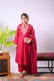 Women Eid Dress | Maroon & Gold | Casual Plus 3 Piece Suit | Cotton Self Dobby | LBD-03354