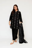 Girls Eid Dress | Black | Casual 3 Piece Suit  | Cotton Monochrome Embroidery | GAD-03455
