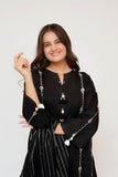 Girls Eid Dress | Black | Casual 3 Piece Suit  | Cotton Monochrome Embroidery | GAD-03455