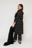 Girls Eid Dress | Black & Fawn | Casual 3 Piece Suit | Cotton Monochrome Print Lawn | GAD-03460