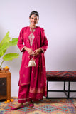 Women Eid Dress | Maroon & Gold | Casual Plus 3 Piece Suit | Cotton Jacquard | LBD-03340