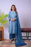Women Eid Dress | Blue & Multicolor | Casual 3 Piece Suit | Cotton Lawn Printed | LAD-03364