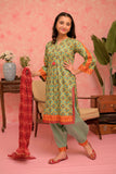 GBD-02886 | Green & Multicolor | Casual Plus 3 Piece Suit | Cotton Lawn Gold Print