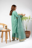 Women Eid Dress | Light Green & Gold | Casual Plus 3 Piece Suit | Cotton Foil Printed | LBD-03395