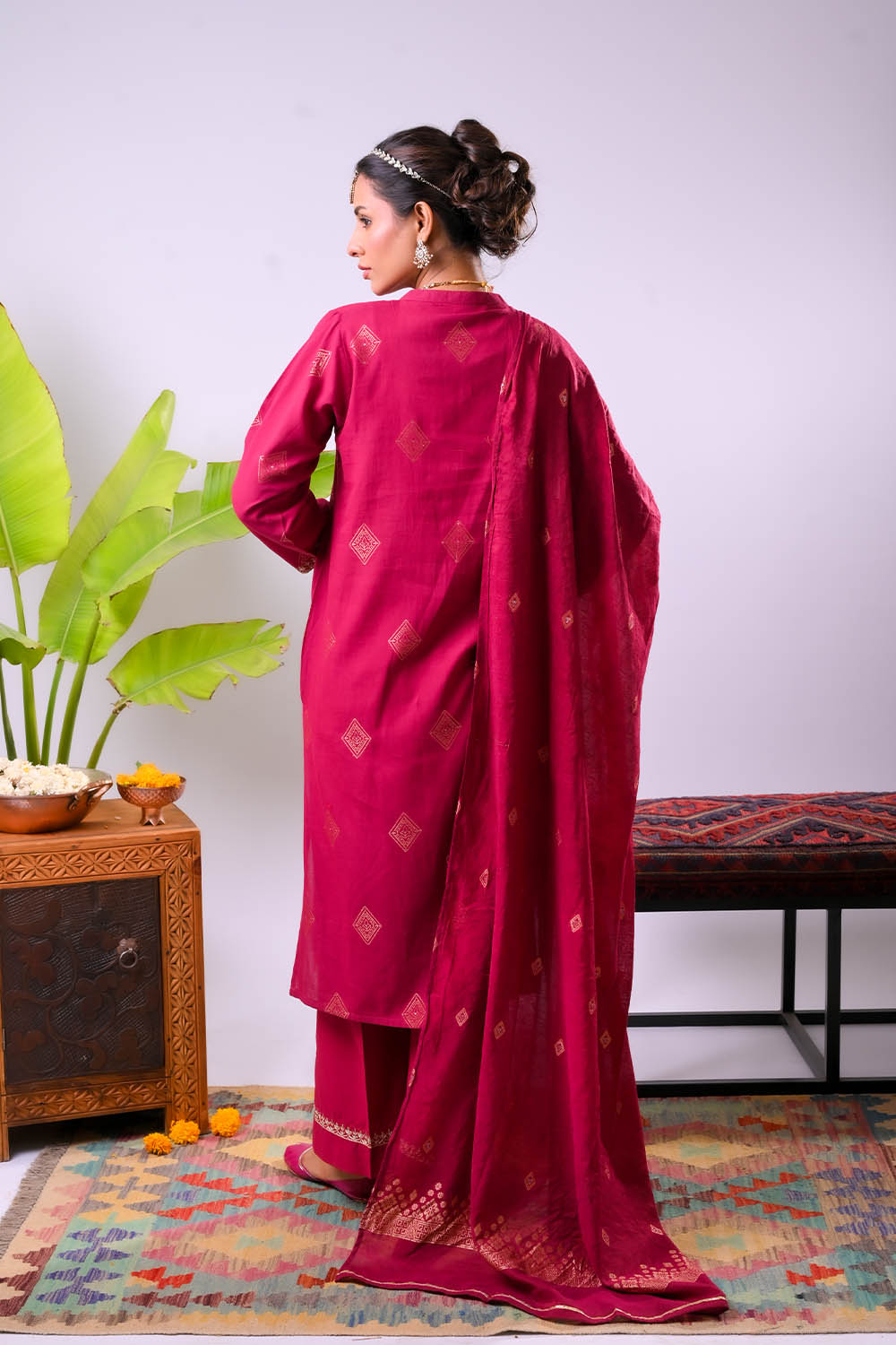 Women Eid Dress | Maroon & Gold | Casual Plus 3 Piece Suit | Cotton Ja SENORITA Women Eid Dress | Maroon & Gold | Casual Plus 3 Piece Suit | Cotton Ja SENORITA