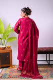 Women Eid Dress | Maroon & Gold | Casual Plus 3 Piece Suit | Cotton Jacquard | LBD-03340
