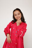 Kids Eid Dress | Shocking Pink & Multicolor | Casual 3 Piece Suit | Cotton Plain Embroidery | KAD-03426
