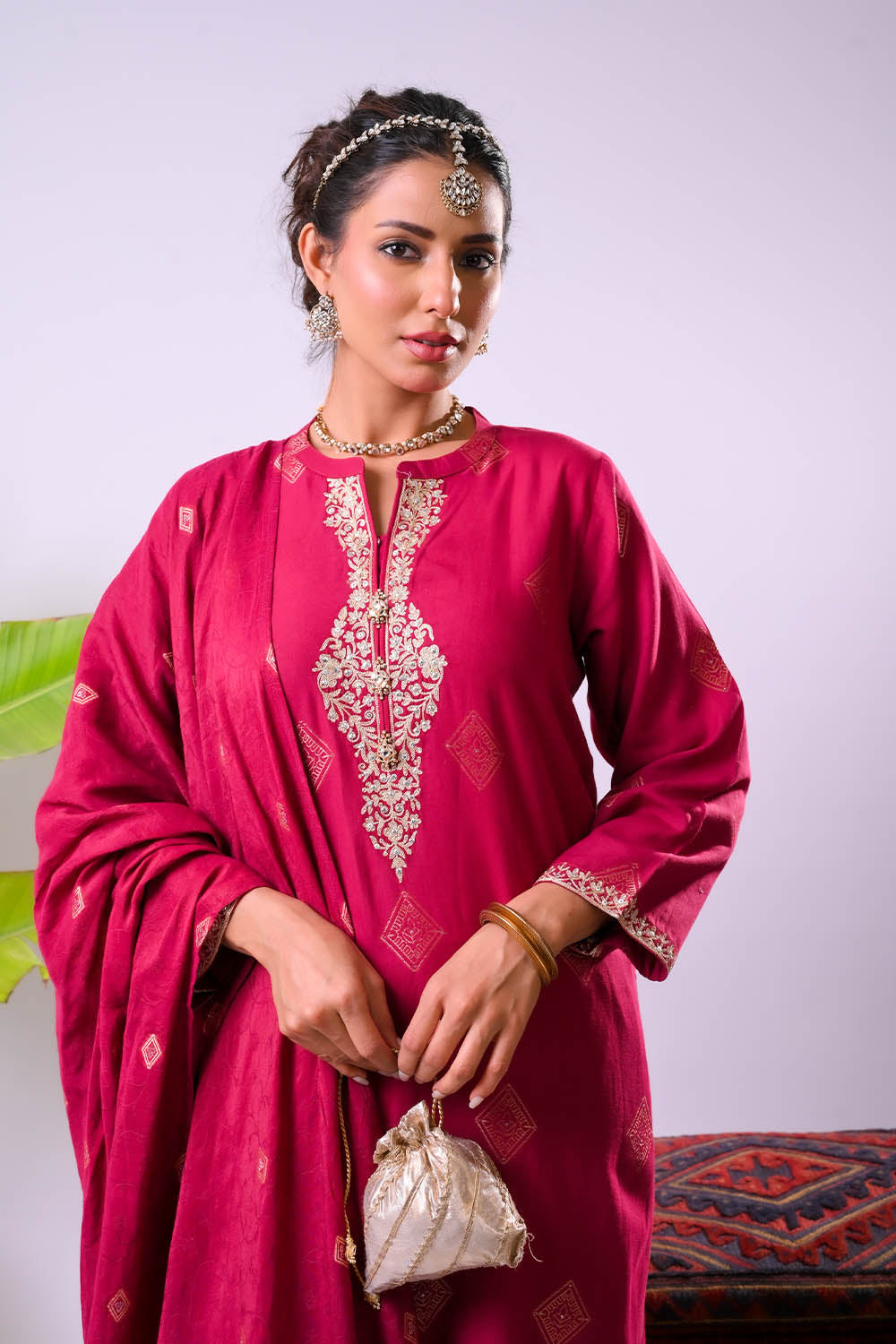 Women Eid Dress | Maroon & Gold | Casual Plus 3 Piece Suit | Cotton Ja SENORITA Women Eid Dress | Maroon & Gold | Casual Plus 3 Piece Suit | Cotton Ja SENORITA