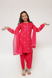 Kids Eid Dress | Shocking Pink & Multicolor | Casual 3 Piece Suit | Cotton Plain Embroidery | KAD-03426