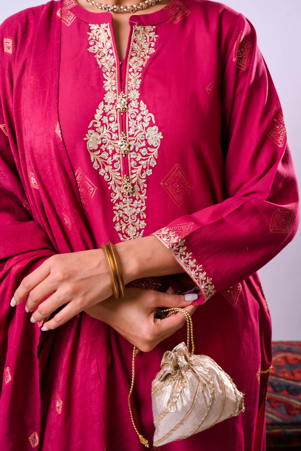 Women Eid Dress | Maroon & Gold | Casual Plus 3 Piece Suit | Cotton Ja SENORITA Women Eid Dress | Maroon & Gold | Casual Plus 3 Piece Suit | Cotton Ja SENORITA