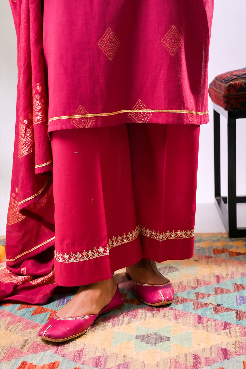 Women Eid Dress | Maroon & Gold | Casual Plus 3 Piece Suit | Cotton Ja SENORITA Women Eid Dress | Maroon & Gold | Casual Plus 3 Piece Suit | Cotton Ja SENORITA