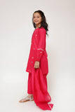 Kids Eid Dress | Shocking Pink & Multicolor | Casual 3 Piece Suit | Cotton Plain Embroidery | KAD-03426